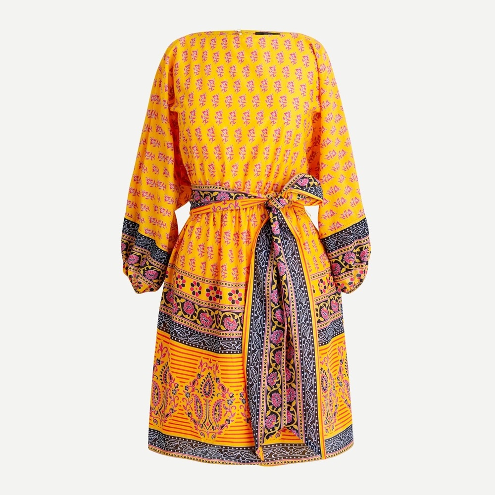 J. Crew Yellow Paisley Print Mini Dress with Pink & Black Accents